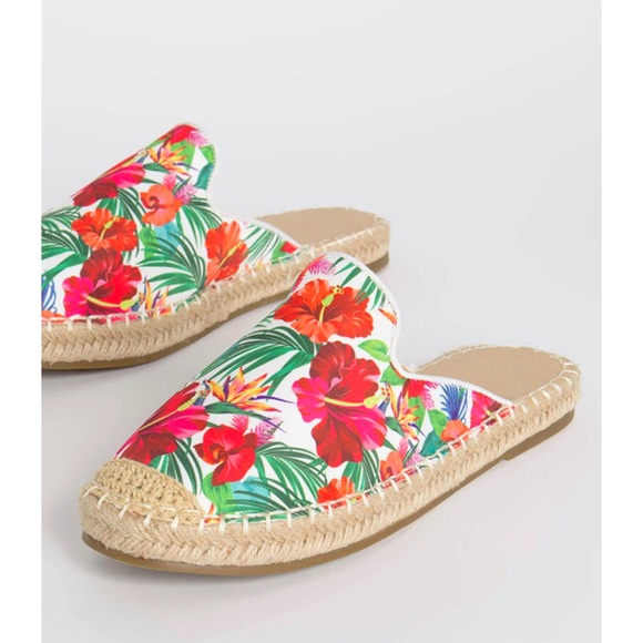 PARADISE FLORAL ESPADRILLE MULE SLIDE SLIP ON FLAT - Picture 6 of 8